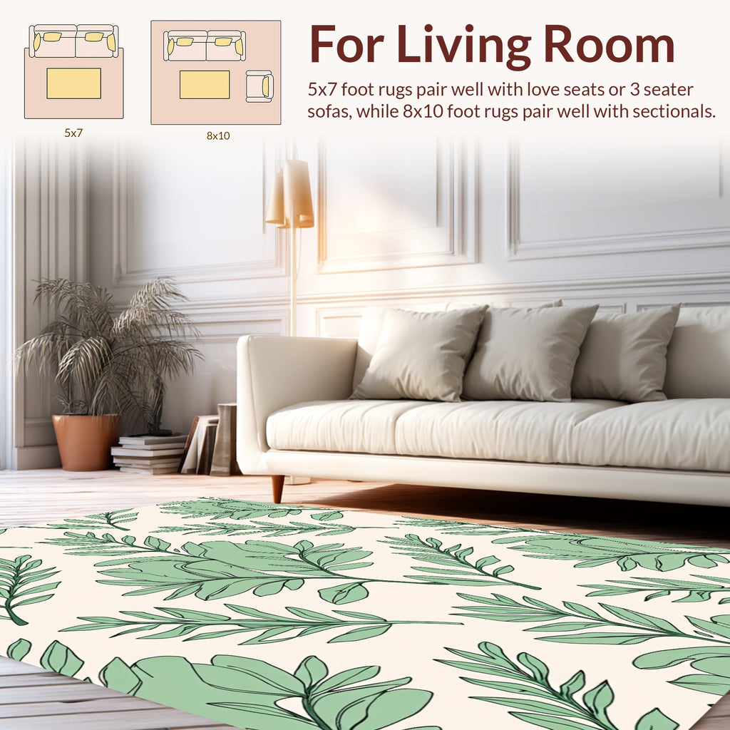 Elegant Green Leaf Floral Pattern Rug