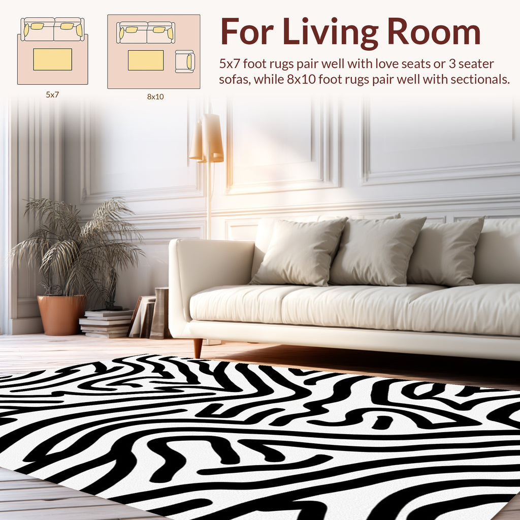 Abstract Black White Wavy Stripes Design Rug