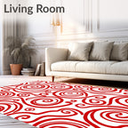 Bold Crimson Swirl Abstract Rug