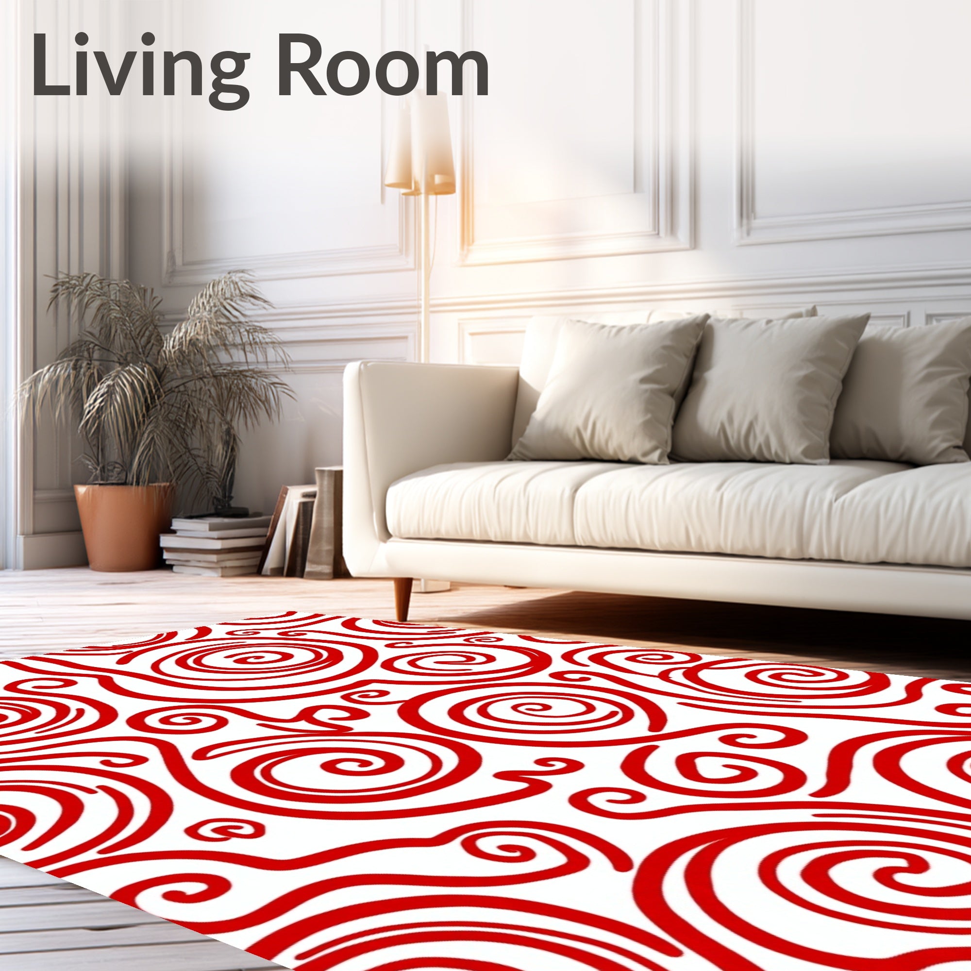 Bold Crimson Swirl Abstract Rug