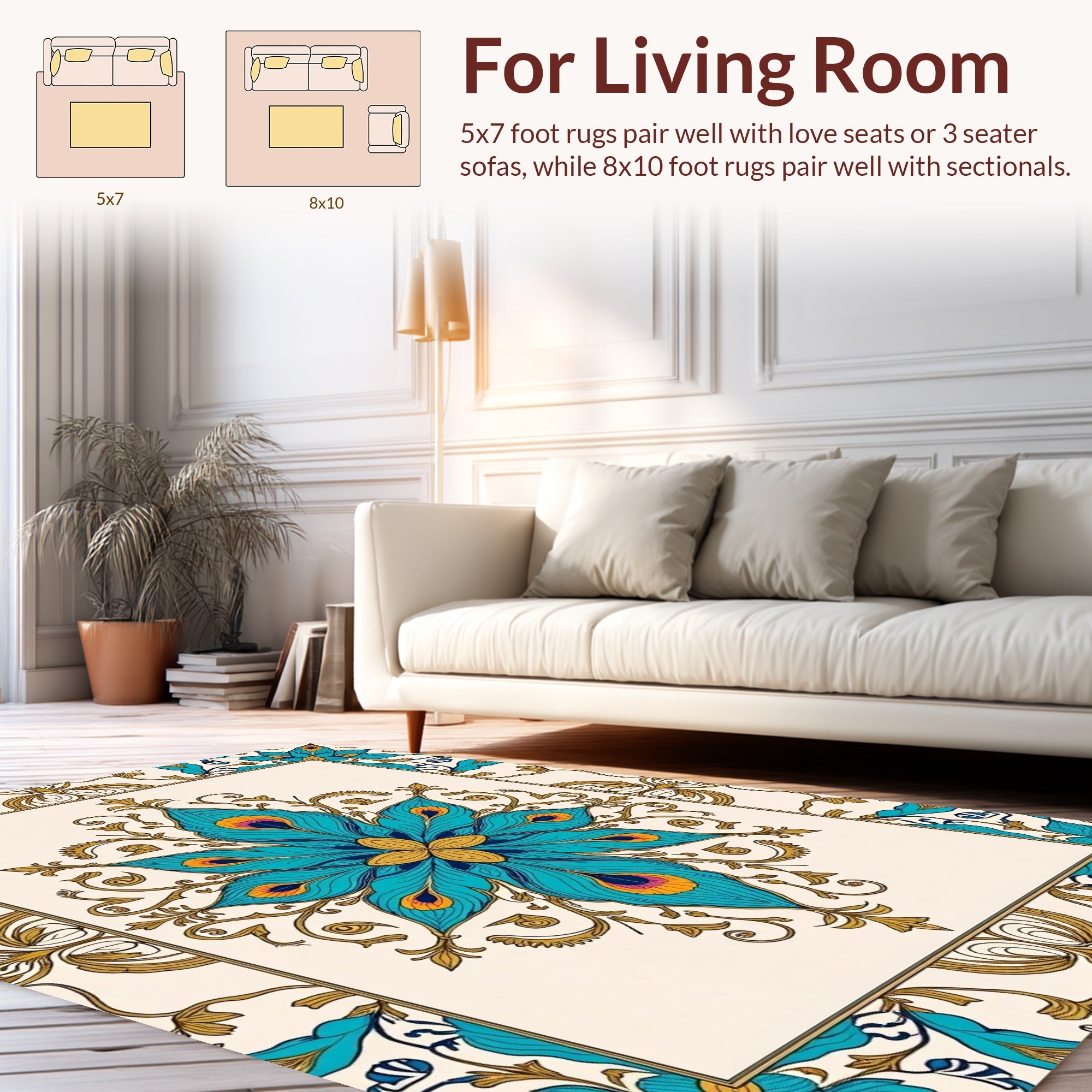 Ornate Peacock Feather Floral Medallion Rug