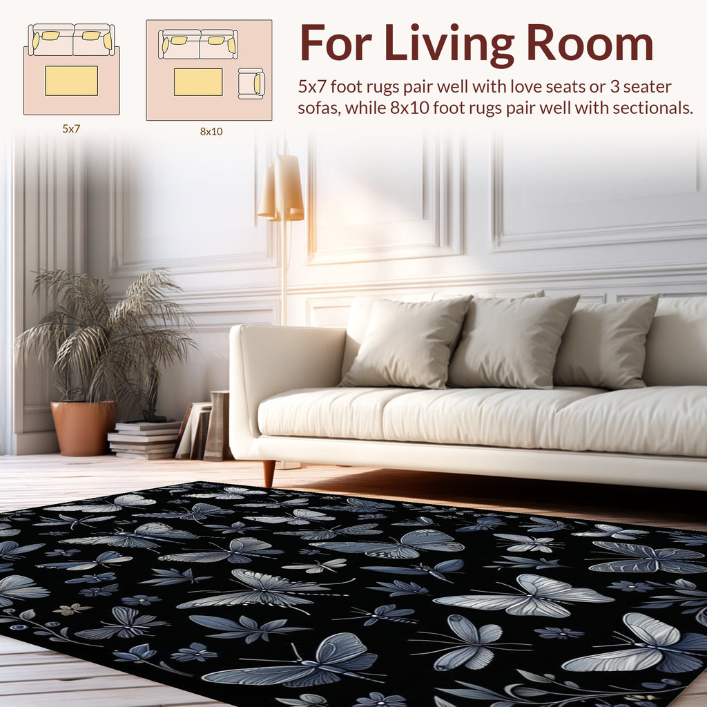 Gray Butterfly Floral Pattern Design Rug