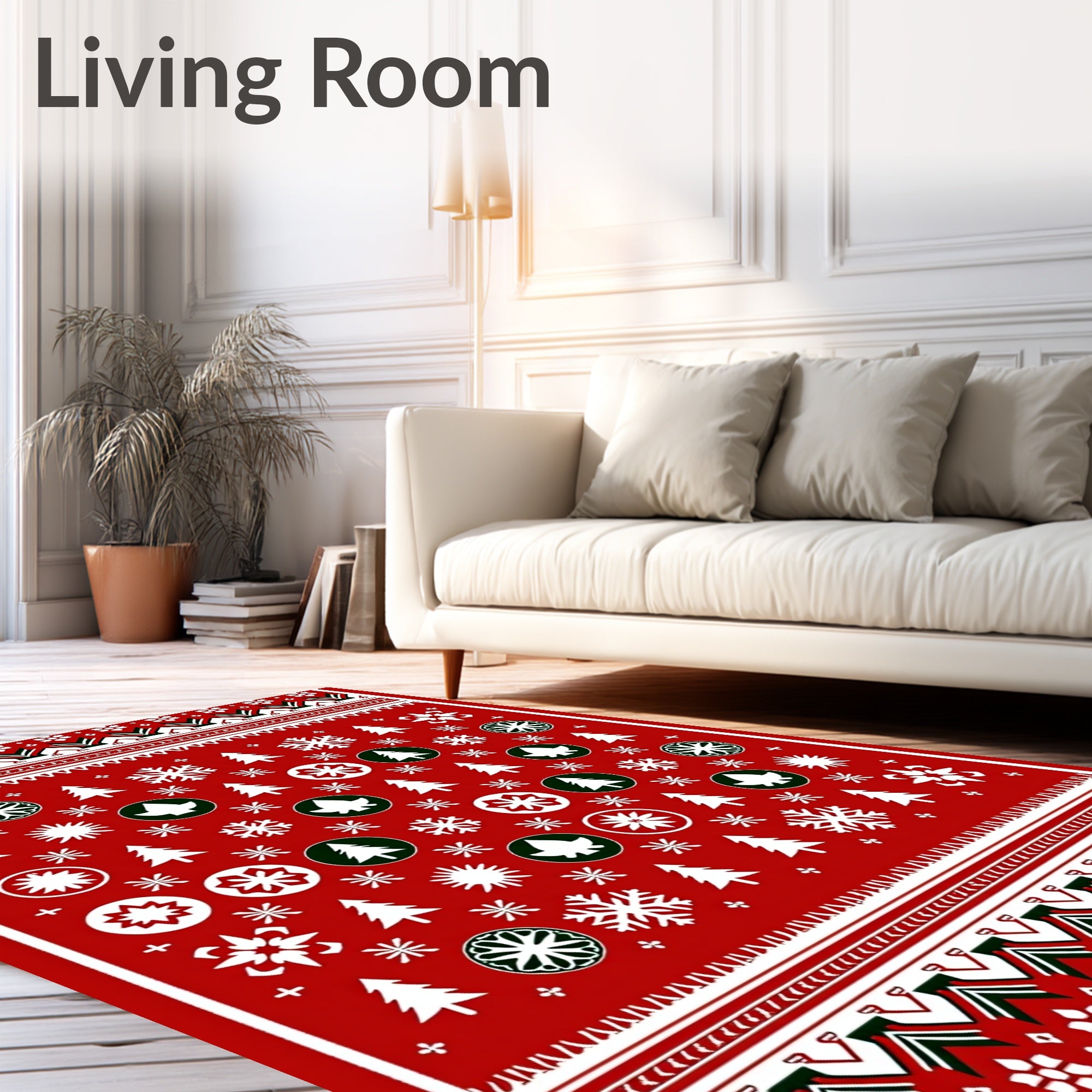 Red Snowflake Christmas Tree Medallion Rug