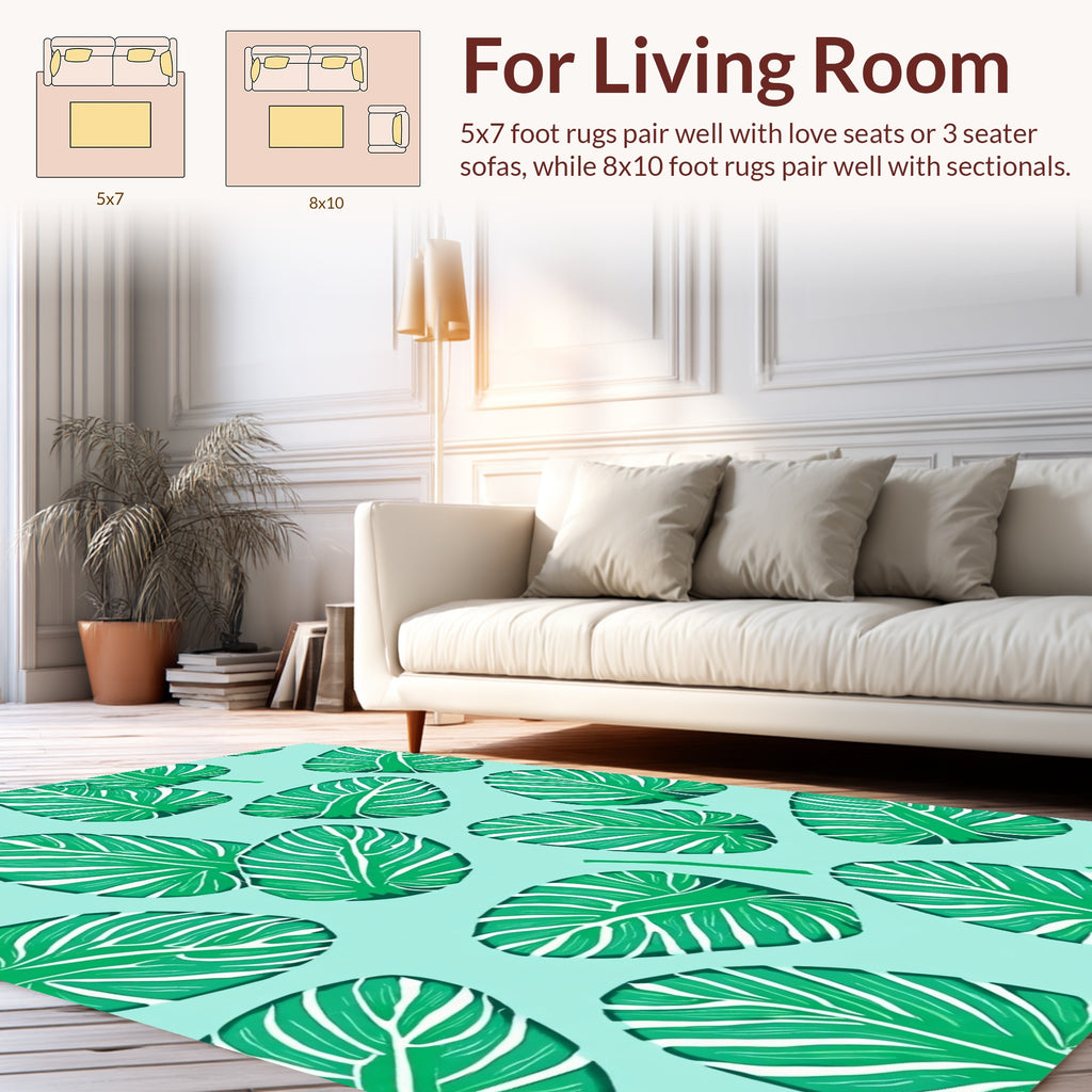 Tropical Leaf Pattern Green Rug