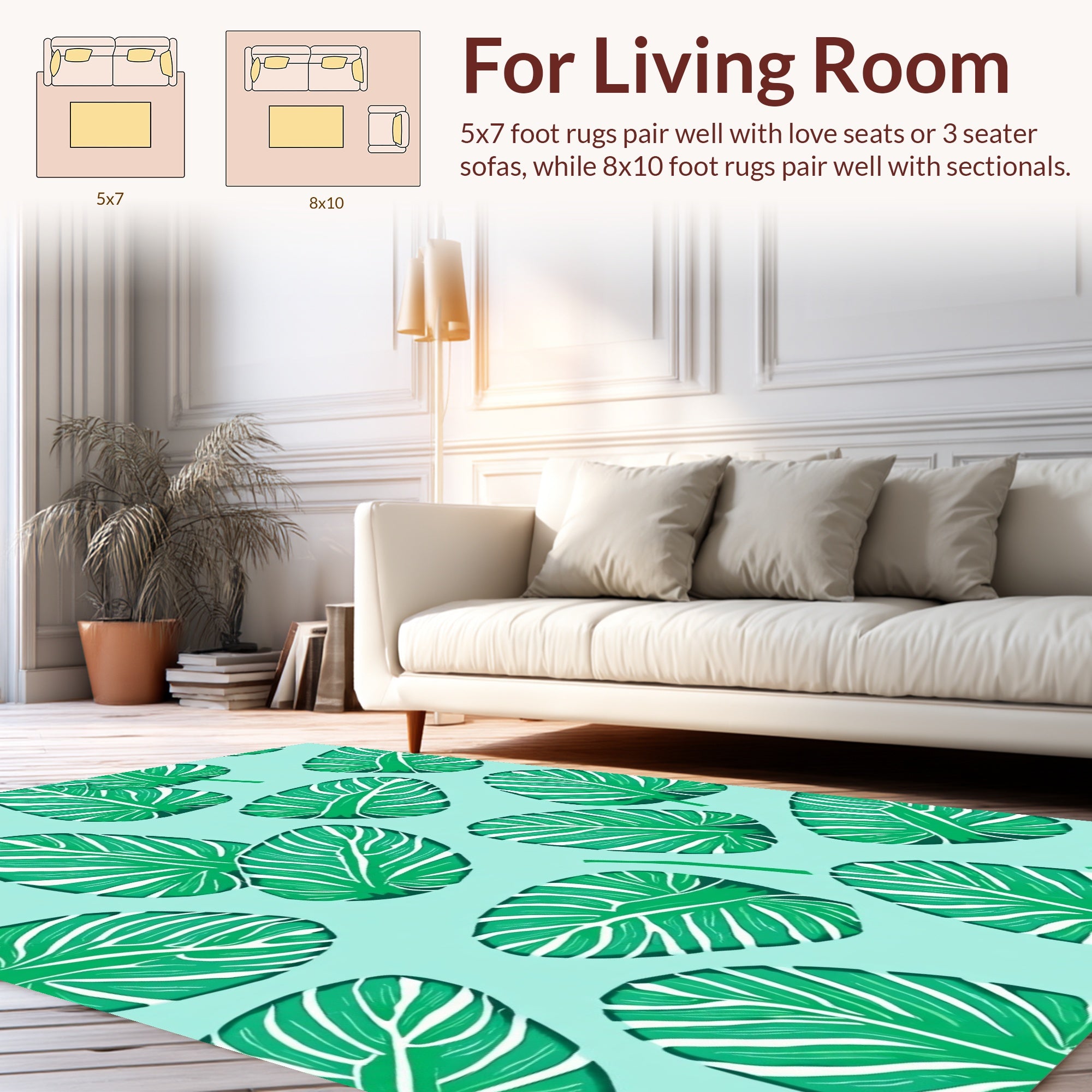 Tropical Leaf Pattern Green Rug