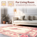 Elegant Pink Floral Scrollwork Pattern Rug