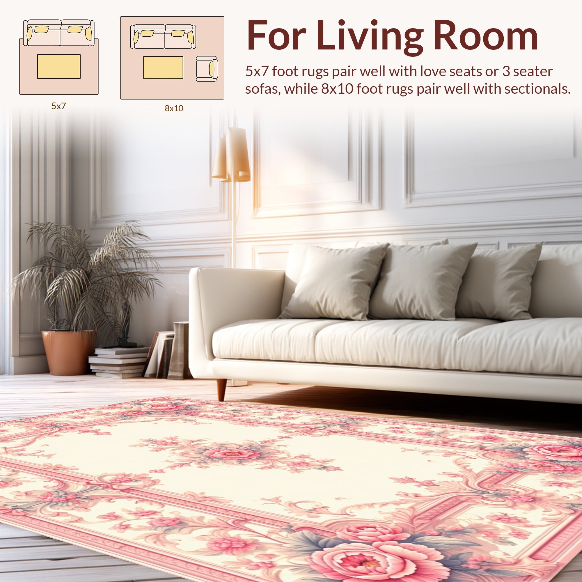 Elegant Pink Floral Scrollwork Pattern Rug