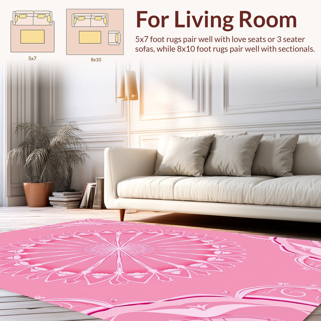 Feminine Floral Sunburst Mandala Design Rug