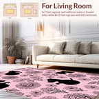 Whimsical Black Cat Floral Pattern Rug