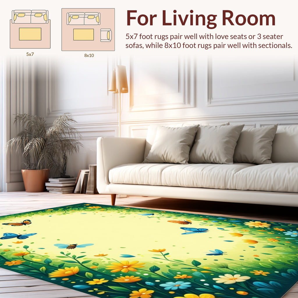 Whimsical Garden Butterflies and Blossoms Rug