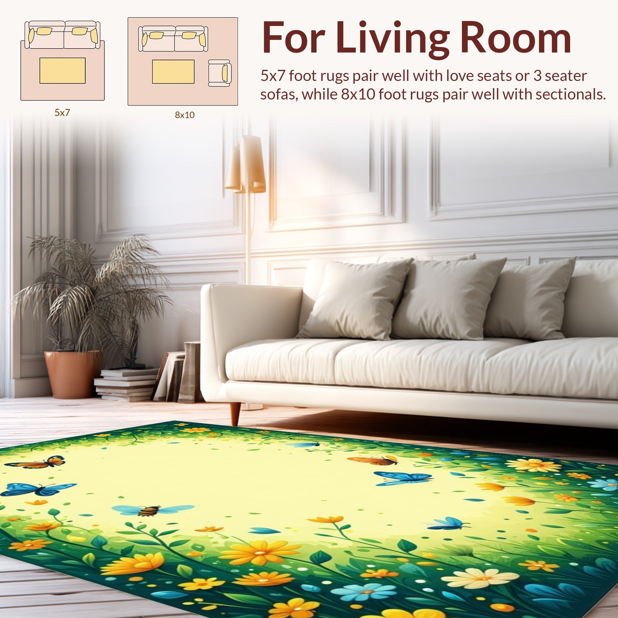 Whimsical Garden Butterflies and Blossoms Rug