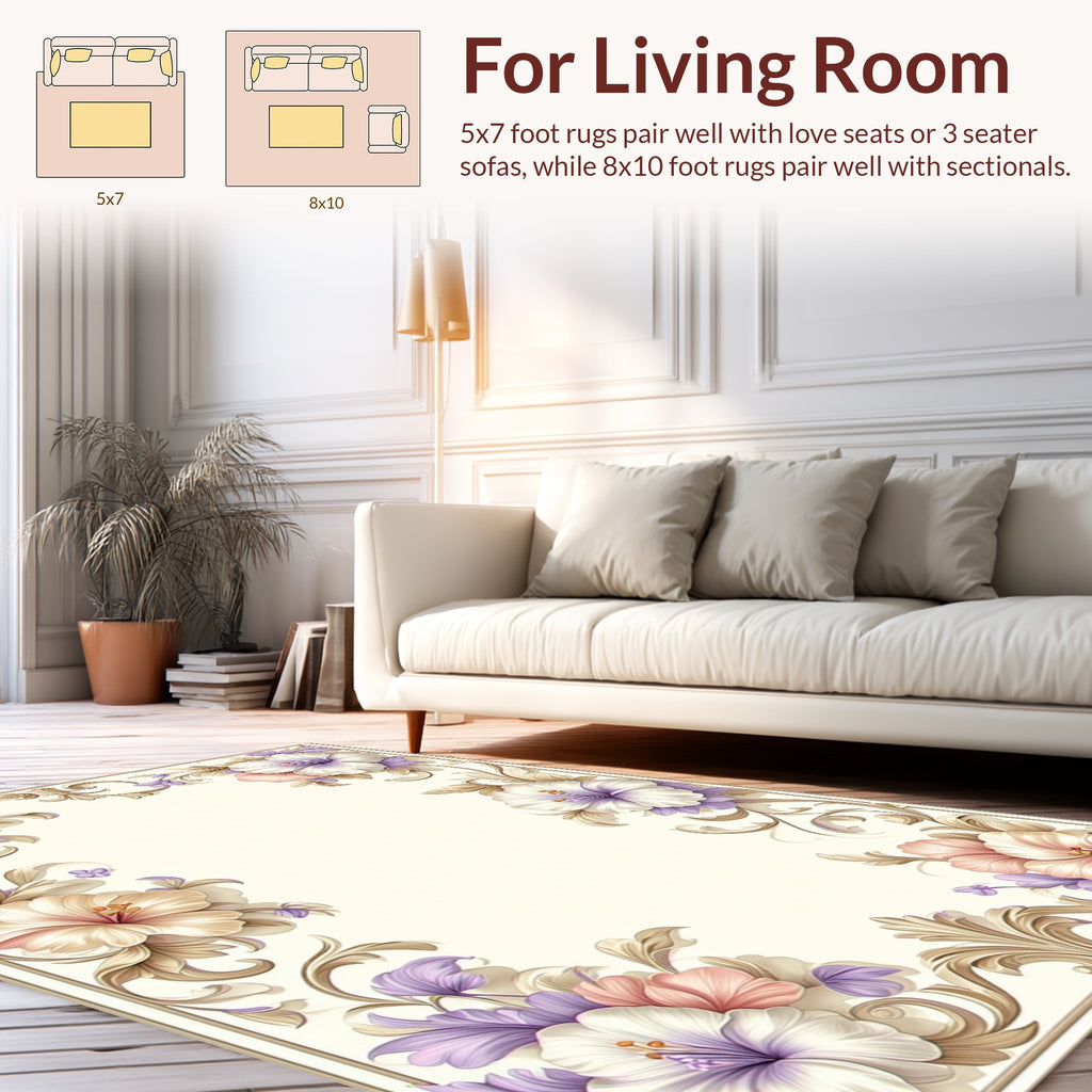 Vintage Floral Scroll Border Design Rug