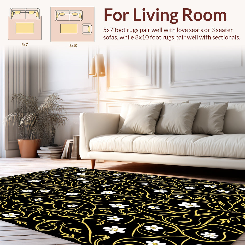 Golden Floral Swirl Pattern Rug