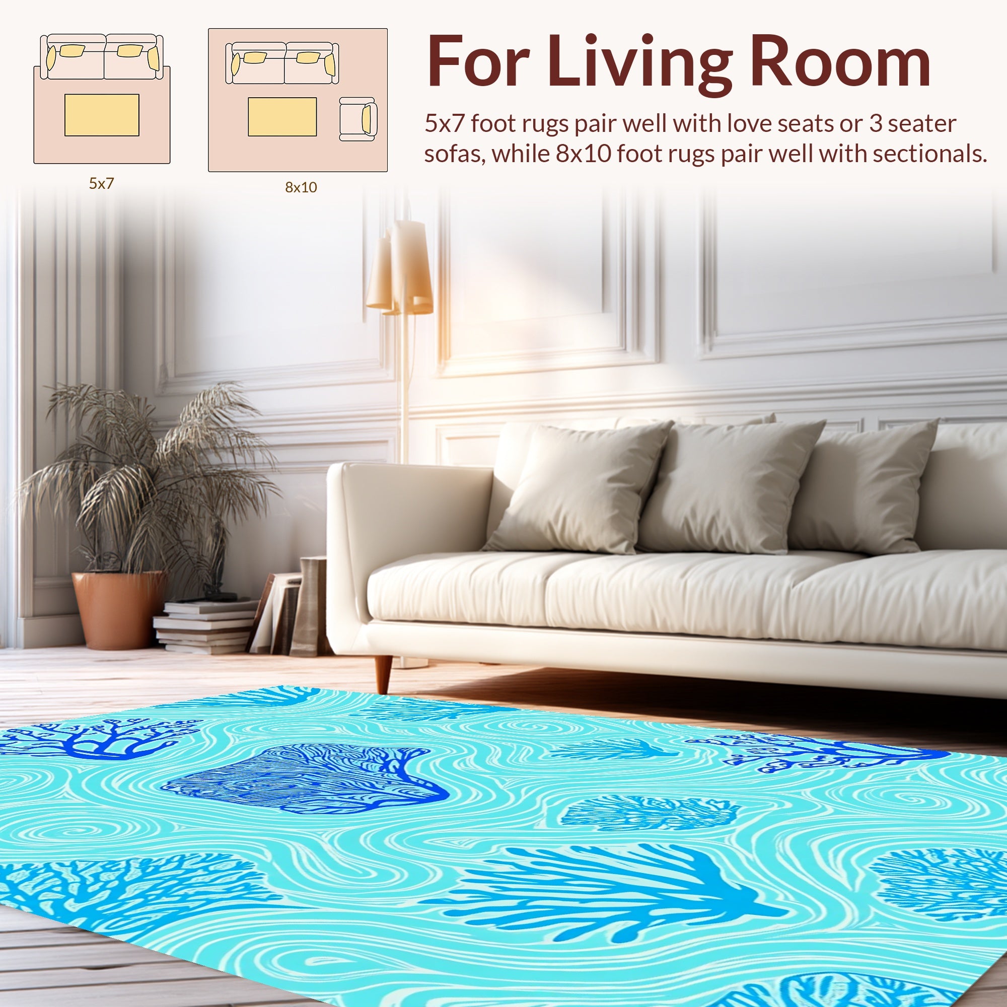 Oceanic Coral Swirl Pattern Rug