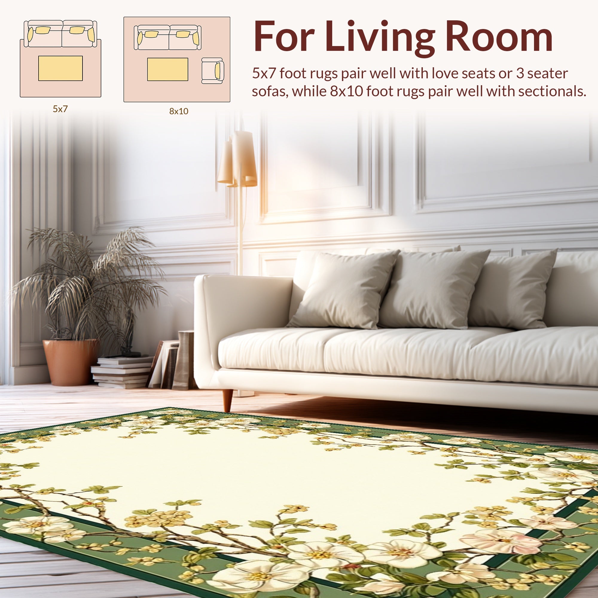 White Floral Branch Frame Design Rug