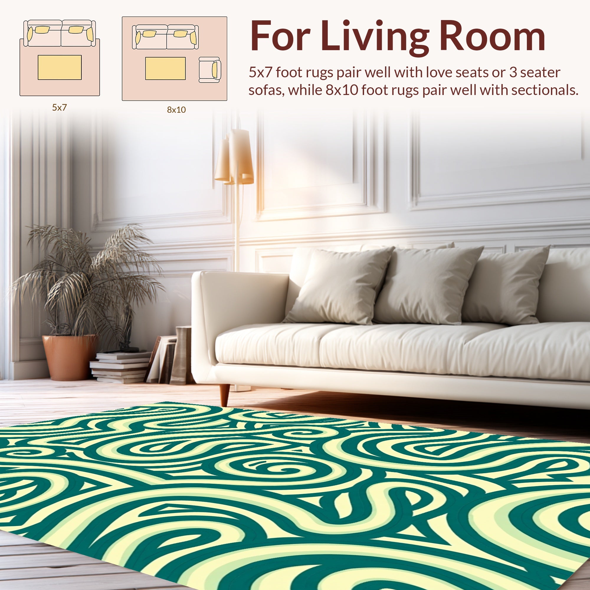 Teal Swirl Stripe Abstract Rug