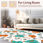 Playful Floral Pattern With Orange And Teal Rug