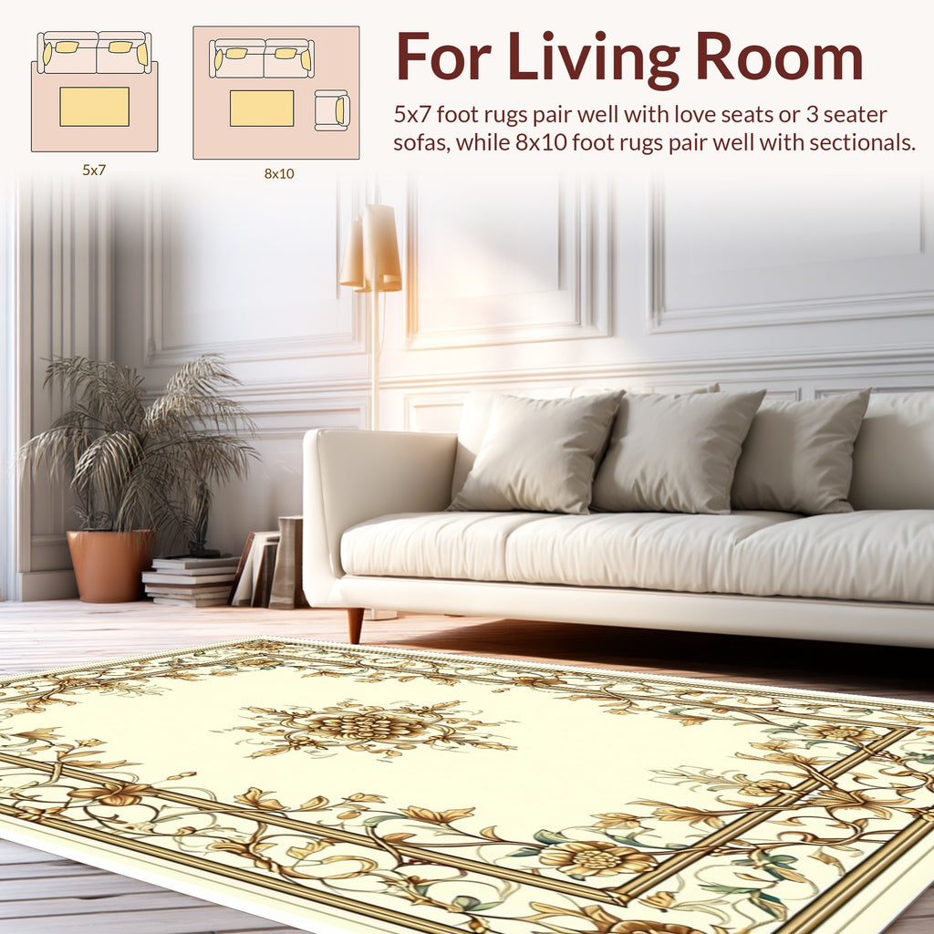 Ornate Floral Scroll Panel Design Rug
