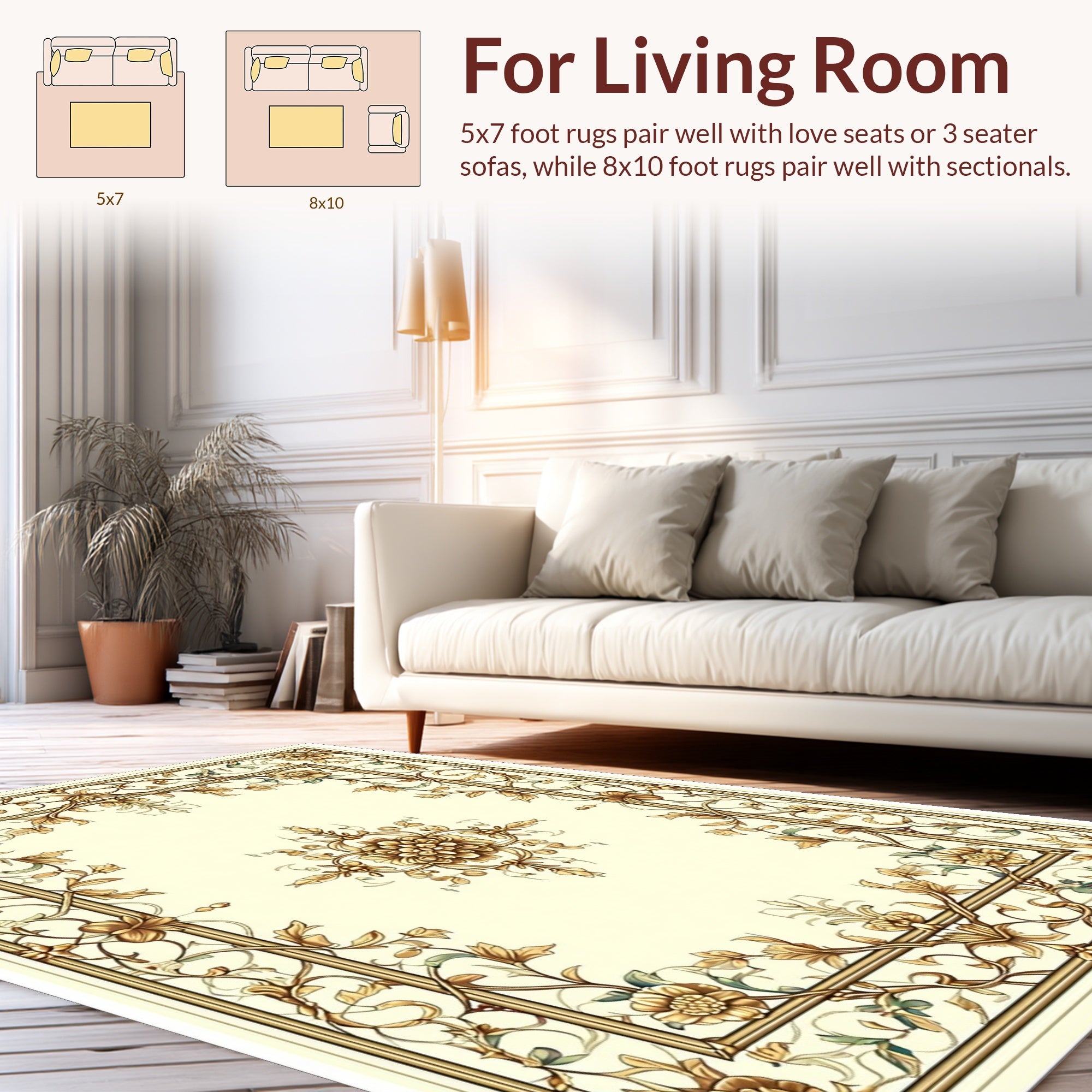 Ornate Floral Scroll Panel Design Rug