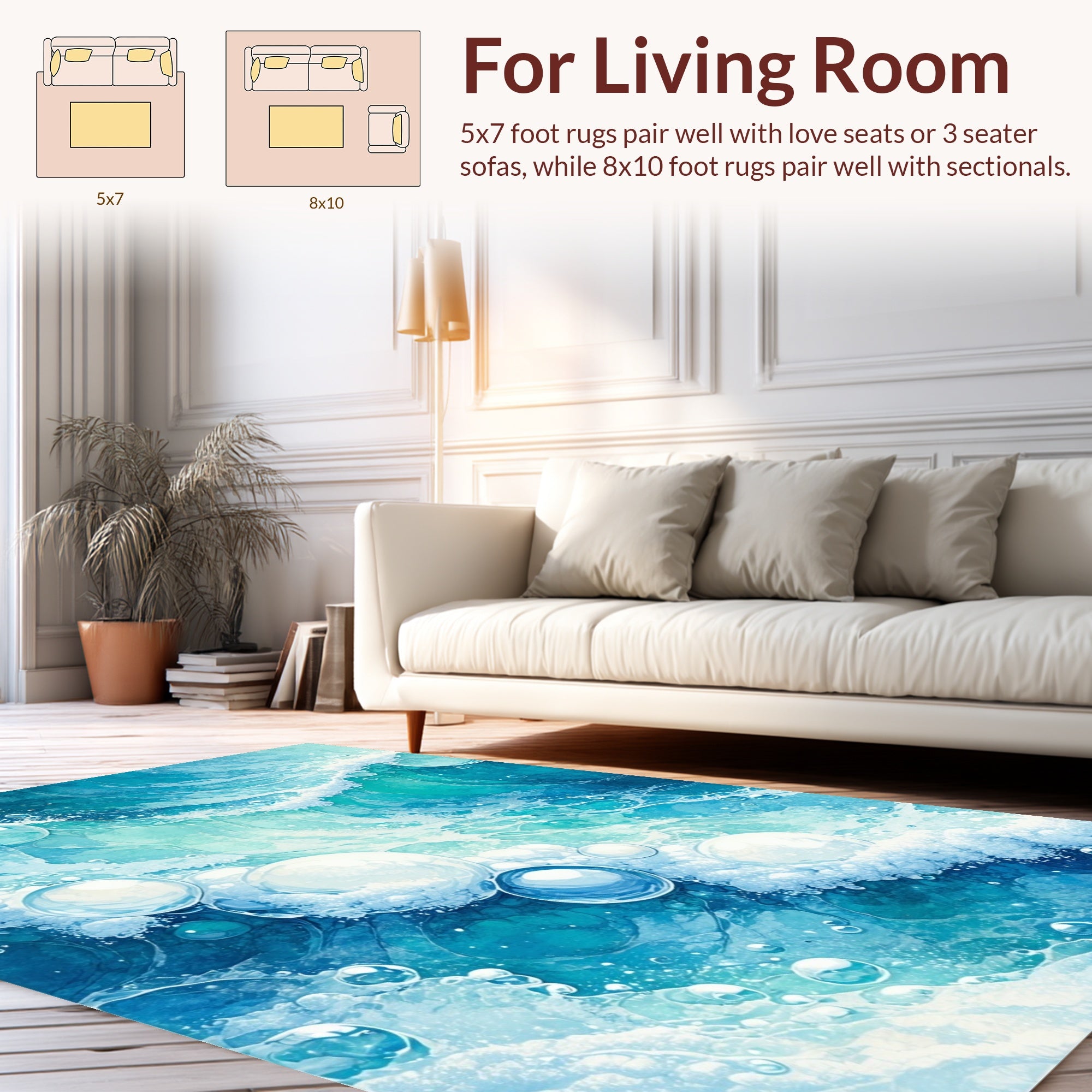 Bubbles and Waves Ocean Pattern Rug