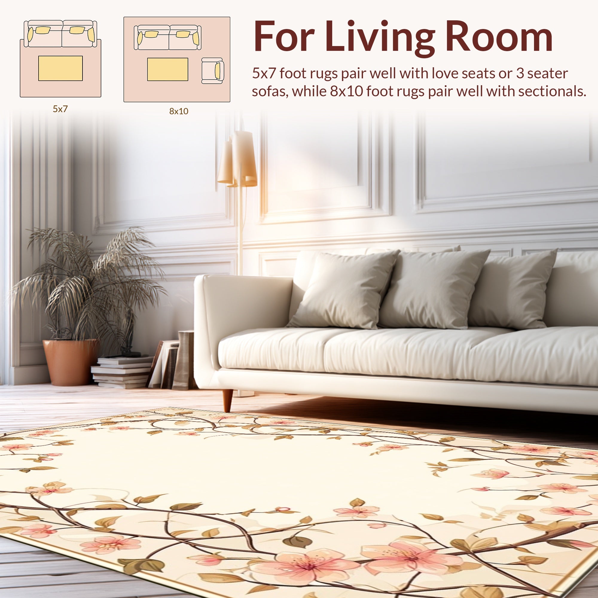 Delicate Pink Floral Vine Pattern Rug
