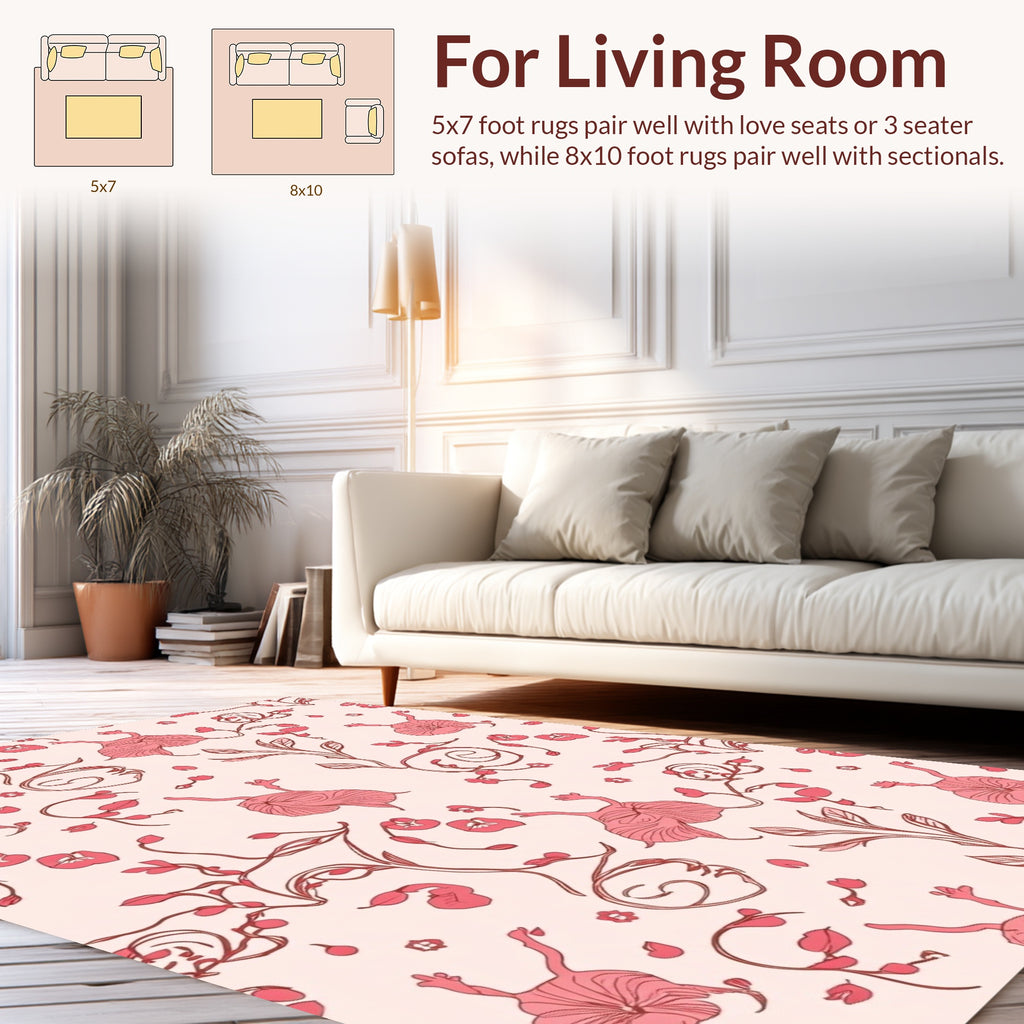 Pink Floral Vines Pattern Rug