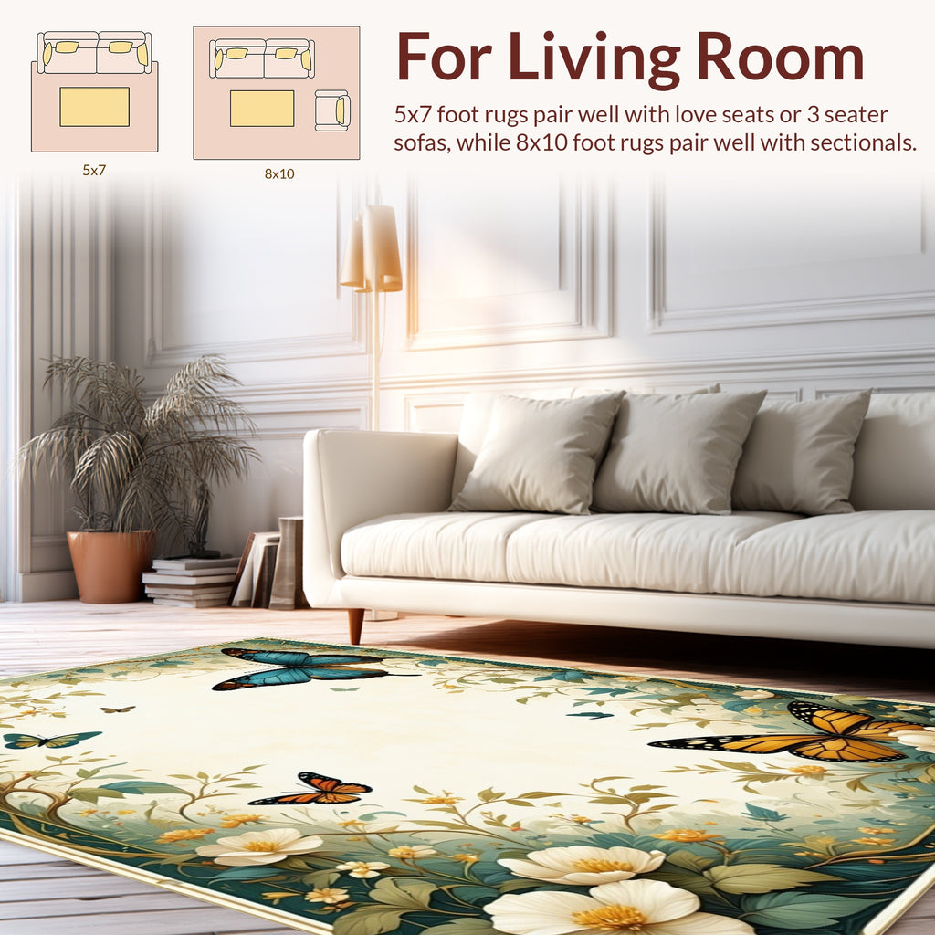 Whimsical Butterfly Floral Garden Design Rug