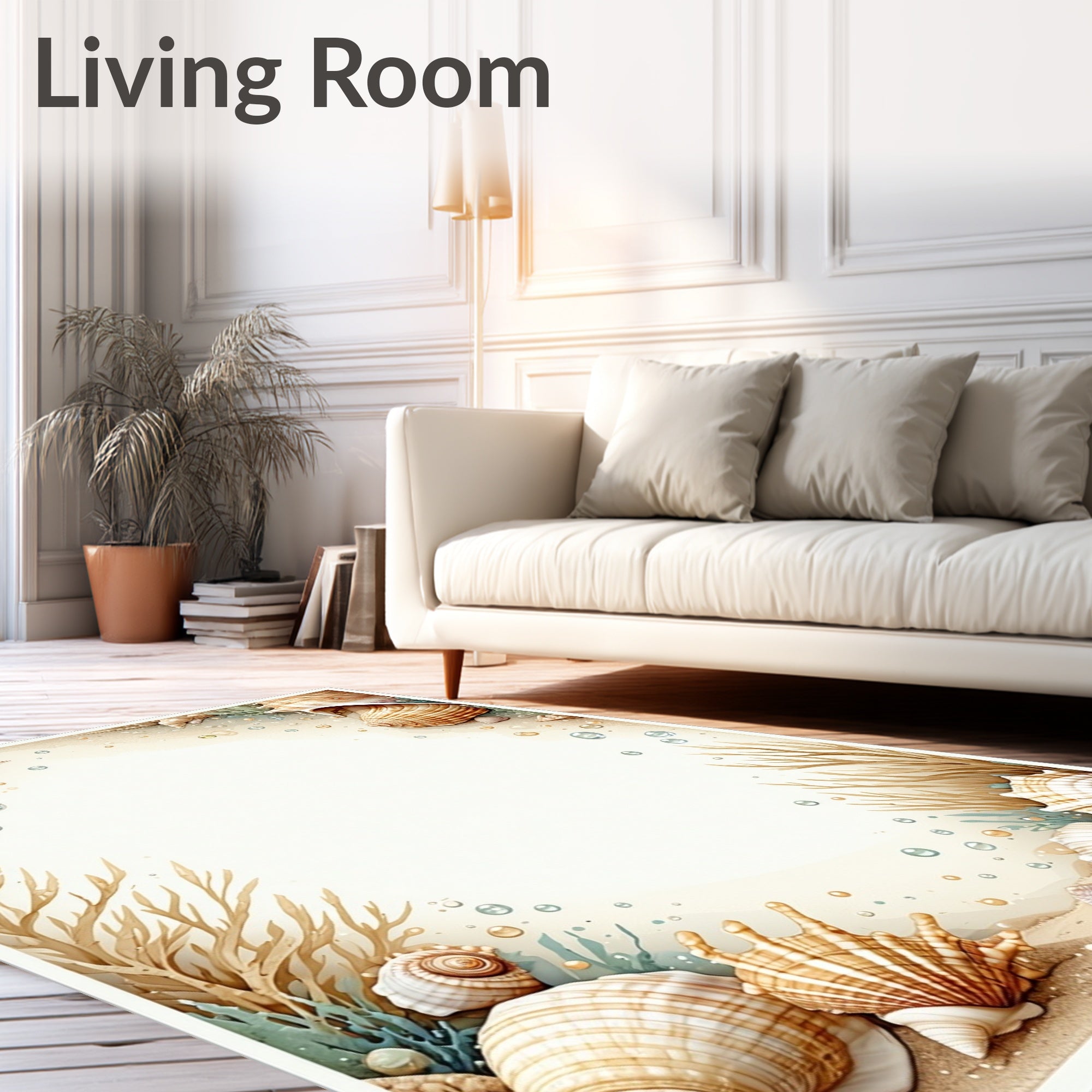 Coastal Seaside Shell Sand Pattern Rug