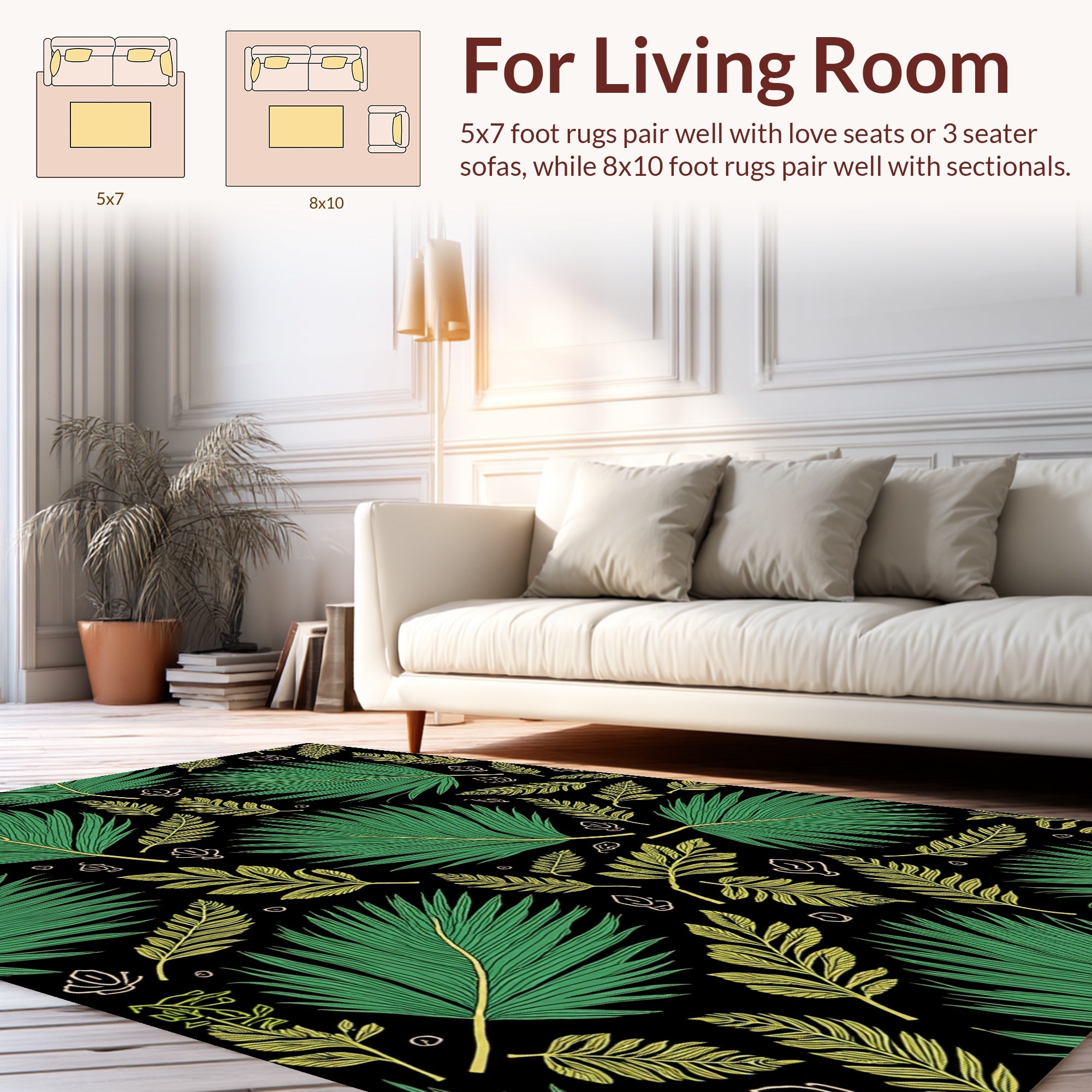 Green Yellow Palm Leaf Pattern Rug