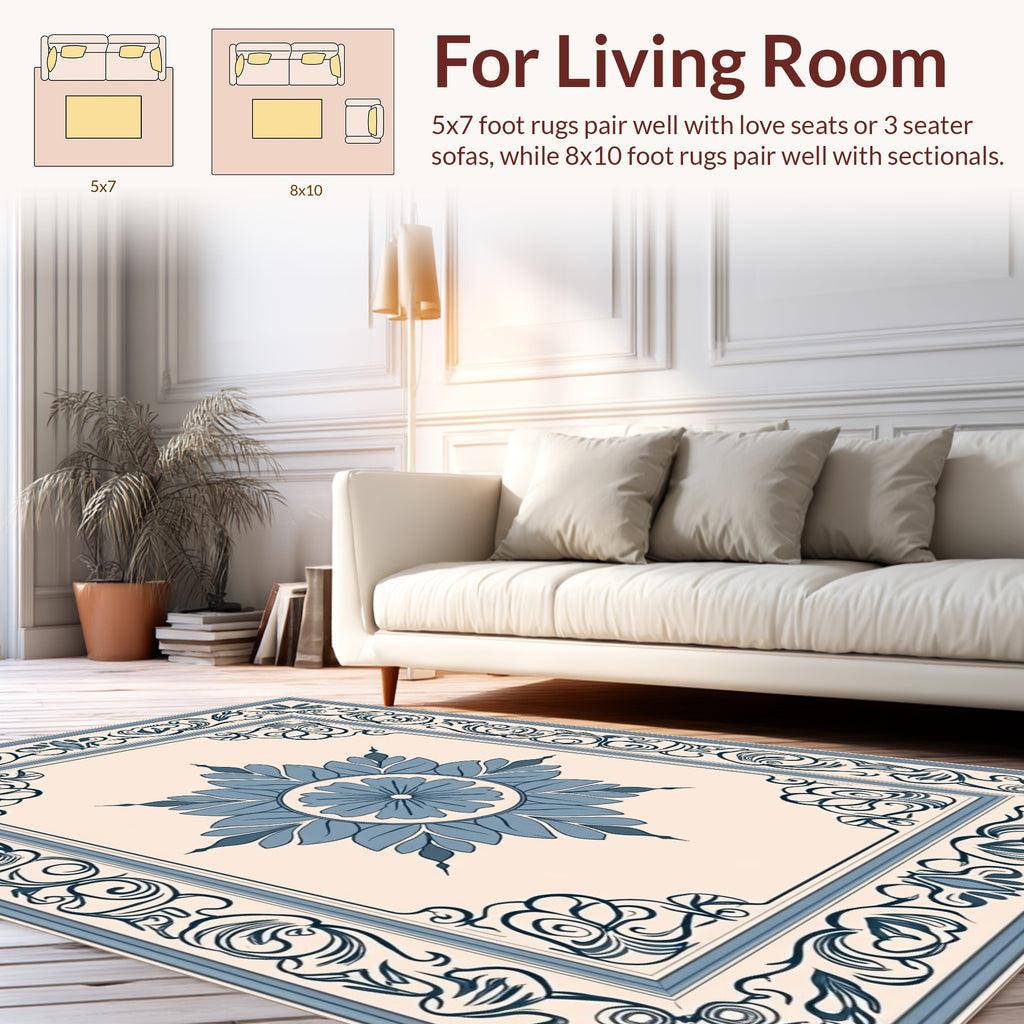 Ornate Blue Floral Mandala Pattern Rug