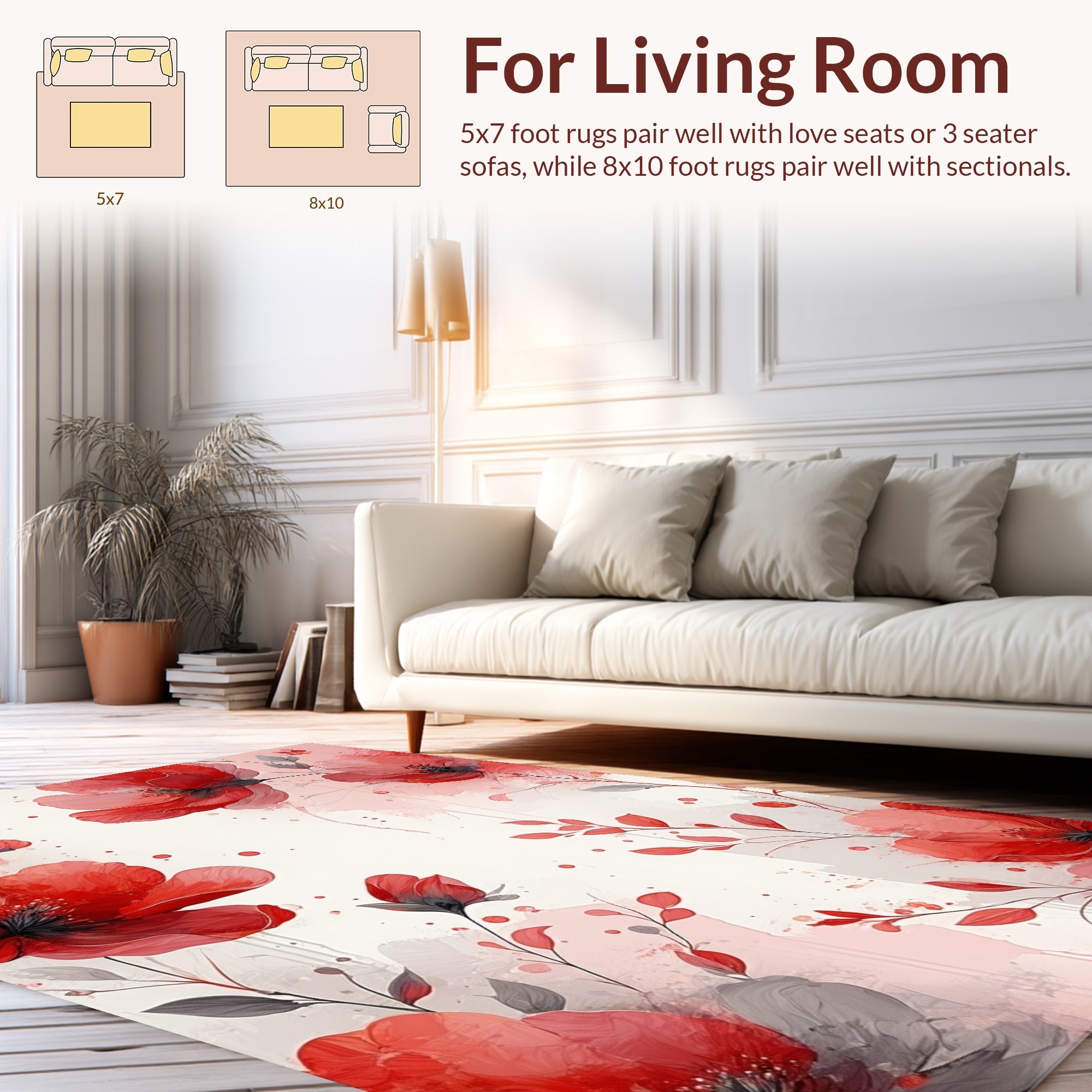 Red Floral Watercolor Blossom Art Rug