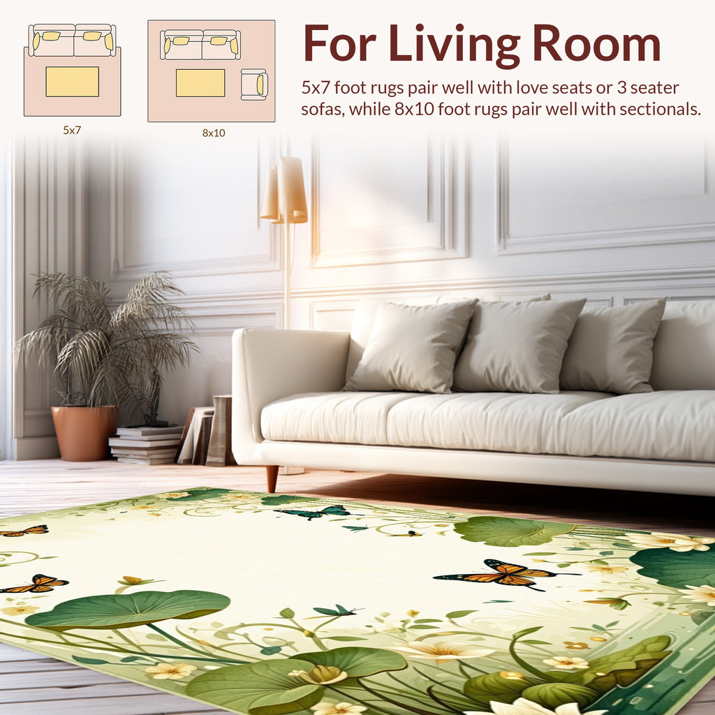 Whimsical Butterflies And Lotus Floral Rug