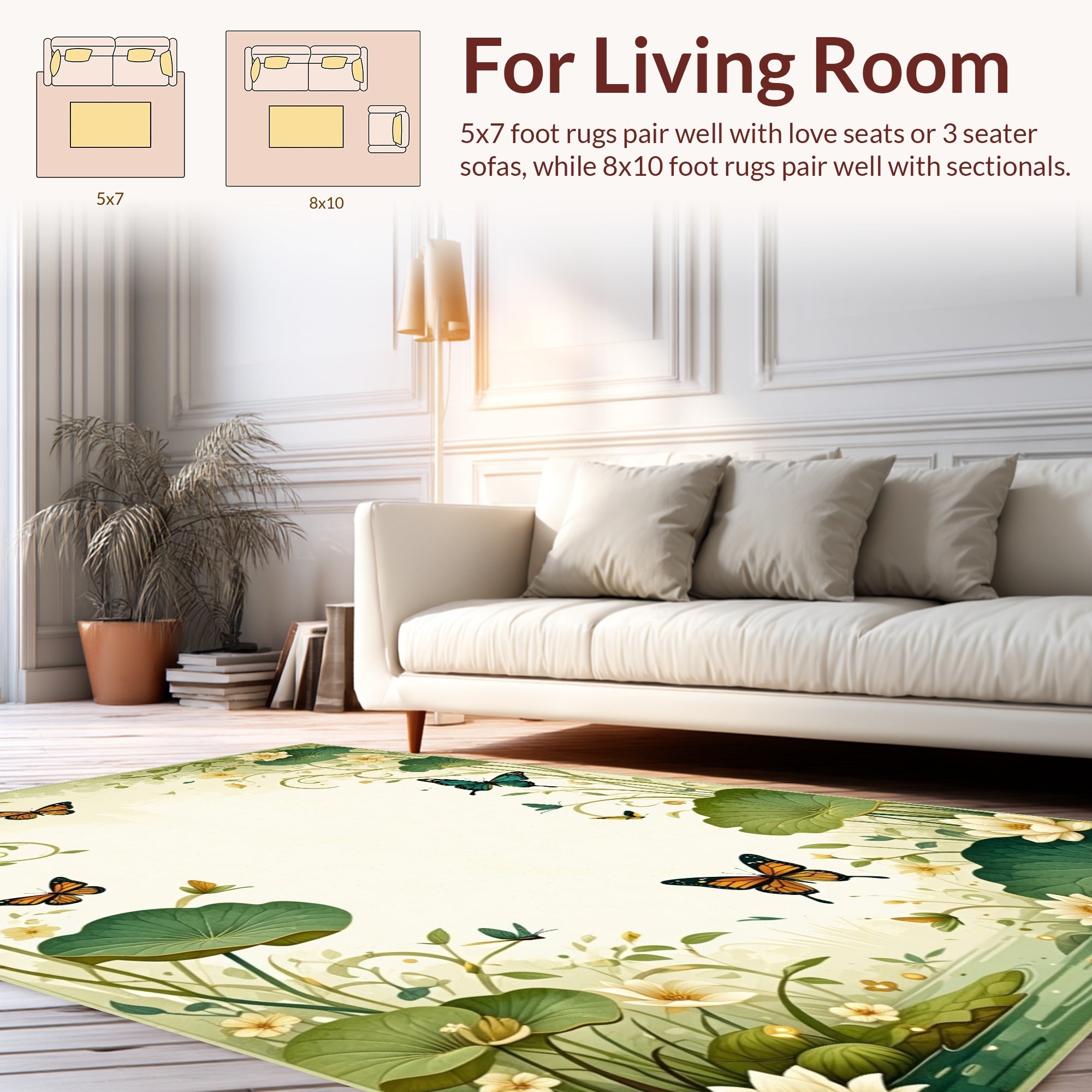Whimsical Butterflies And Lotus Floral Rug