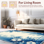 Tropical Blue Floral Palm Frame Rug