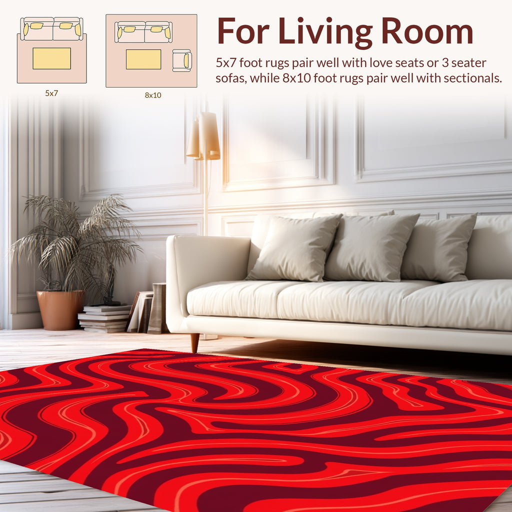 Red Wavy Swirl Pattern Rug