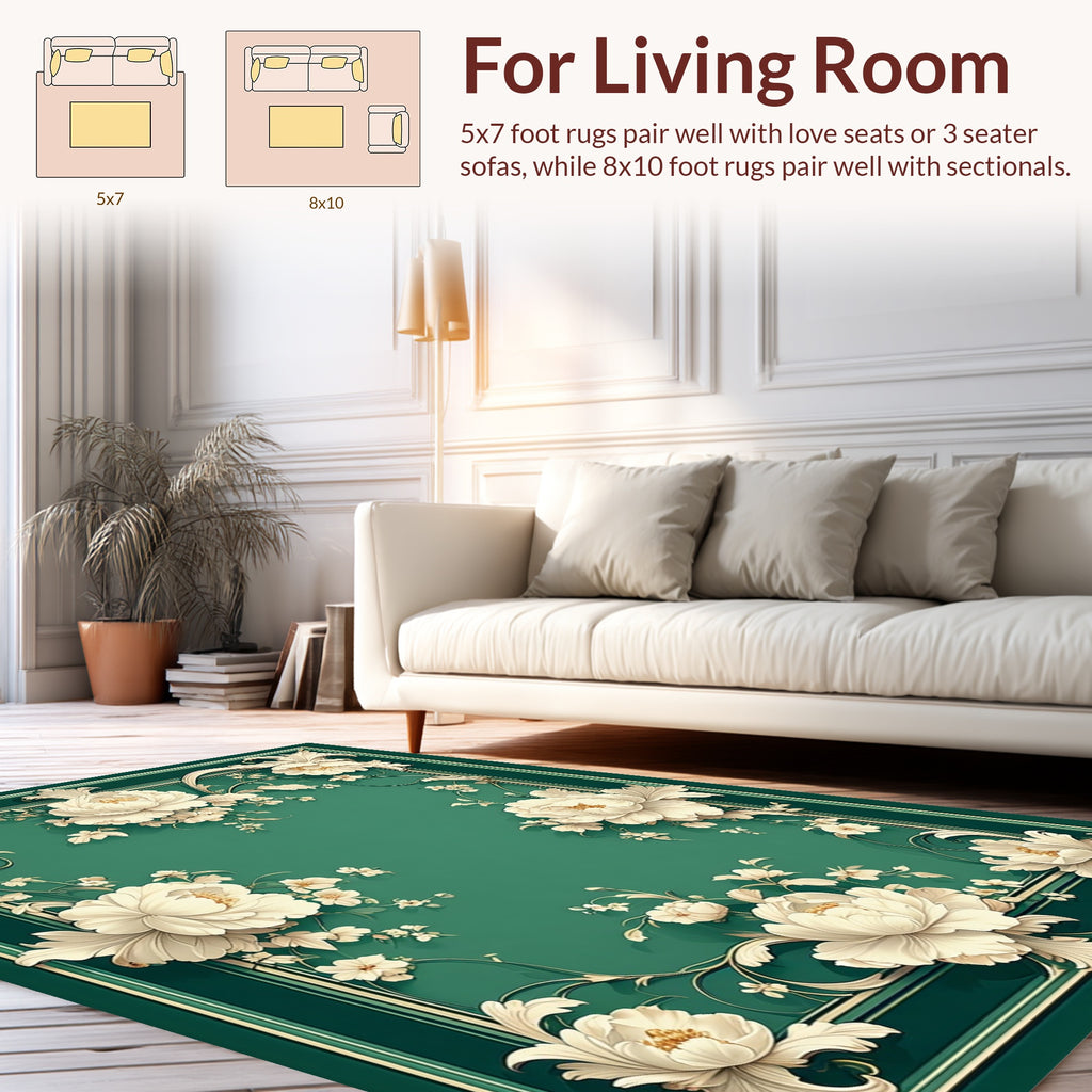 Elegant Floral Scrollwork With Cream Blossoms Rug