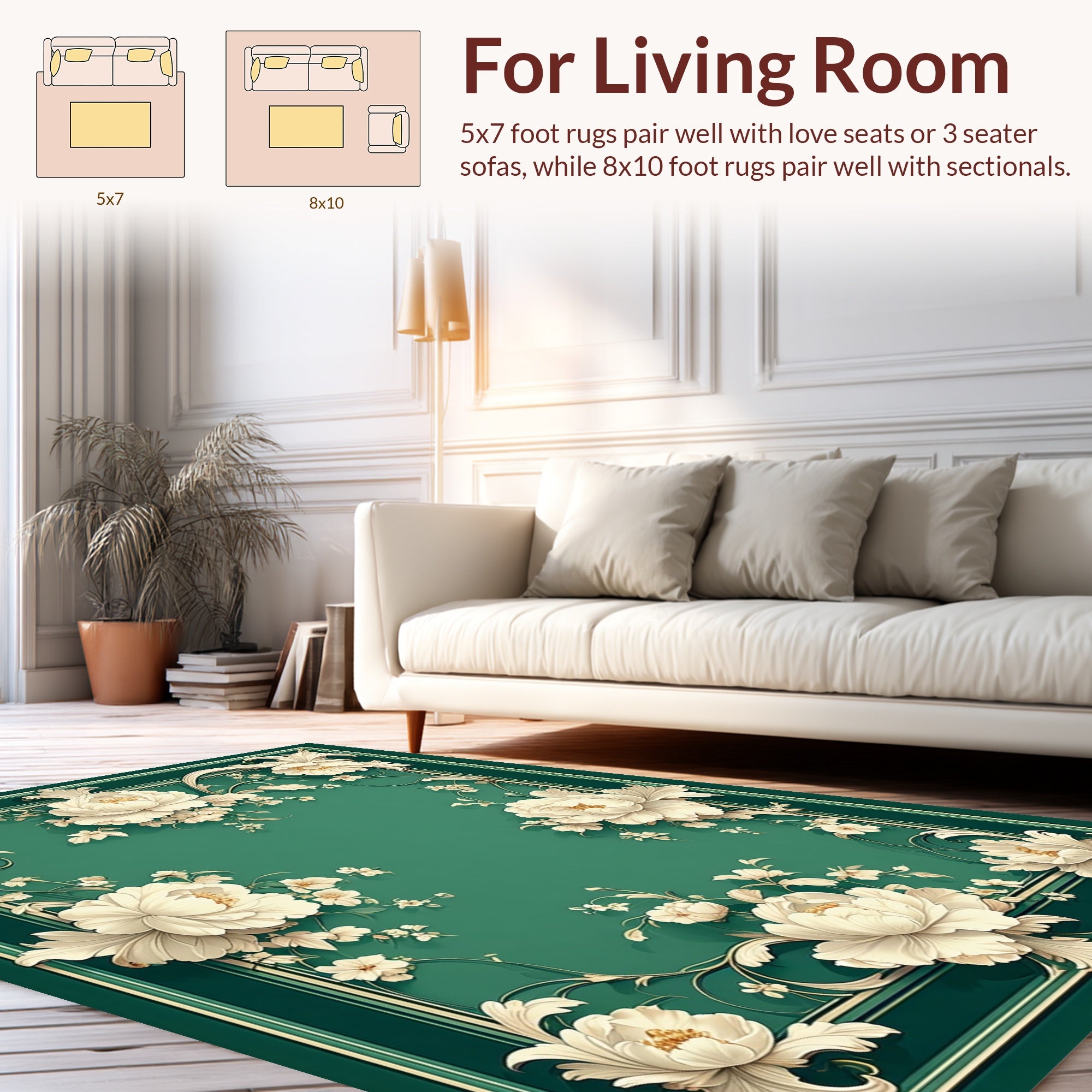 Elegant Floral Scrollwork With Cream Blossoms Rug