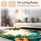 Tropical Hibiscus Palm Leaves Ocean View Rug
