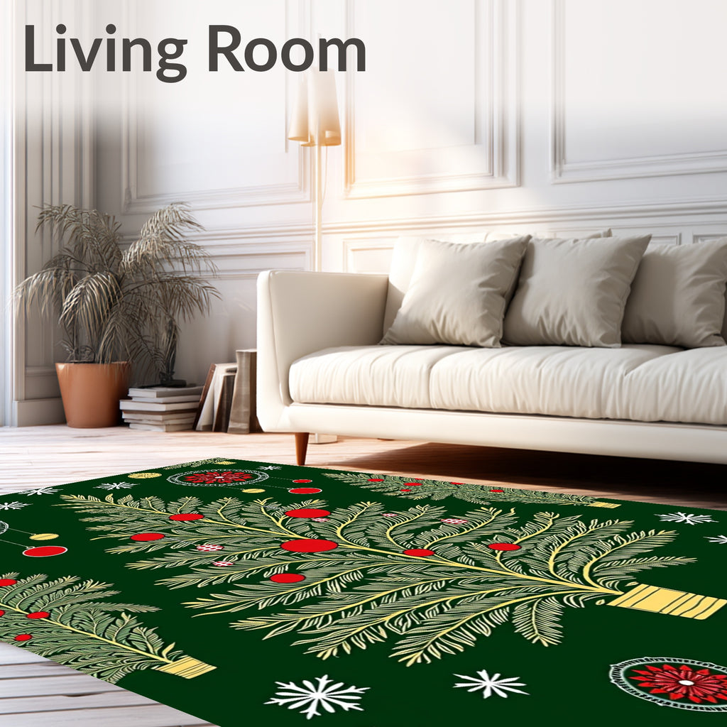 Foliage Christmas Tree Red Ornament Rug