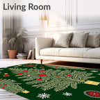 Foliage Christmas Tree Red Ornament Rug