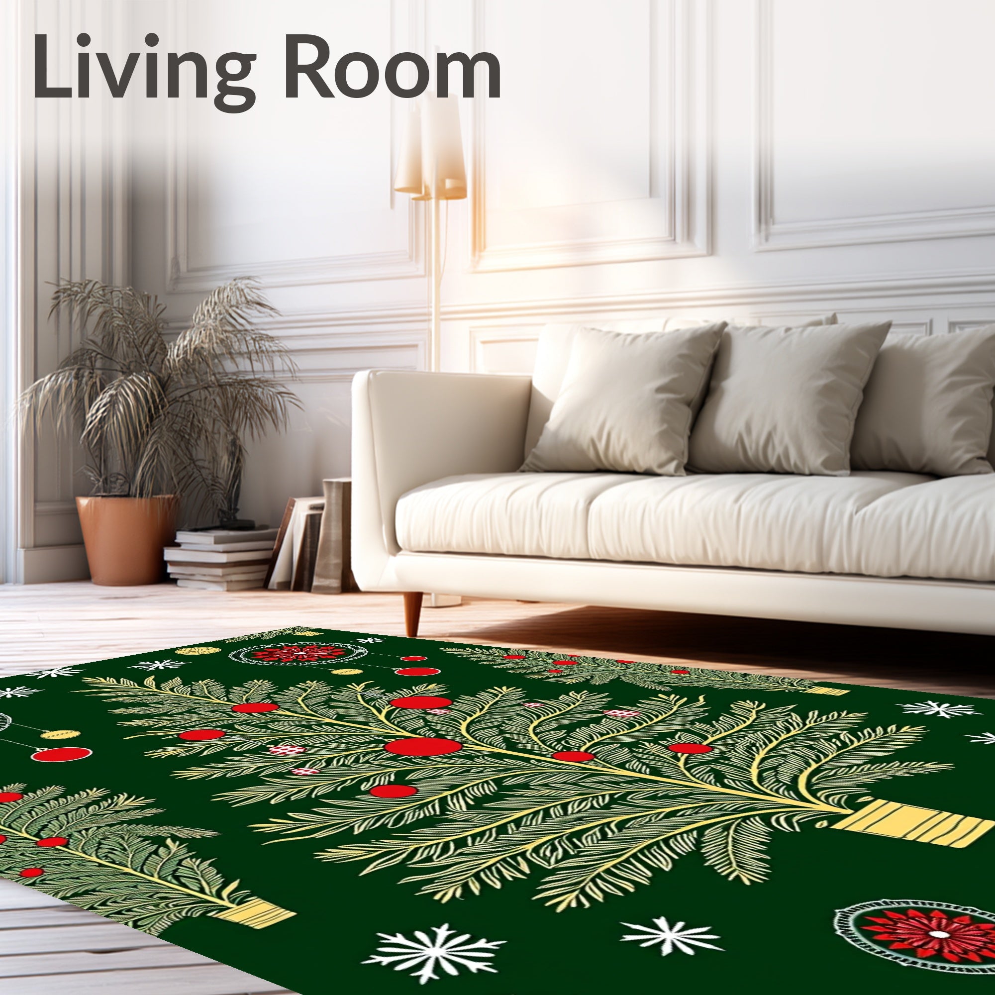 Foliage Christmas Tree Red Ornament Rug