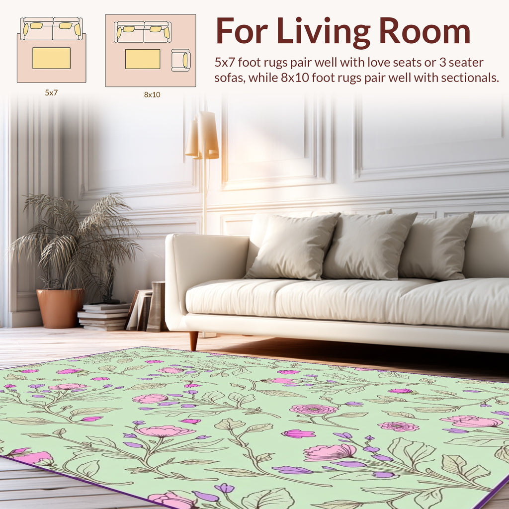 Delicate Floral Botanical Vine Pattern Rug
