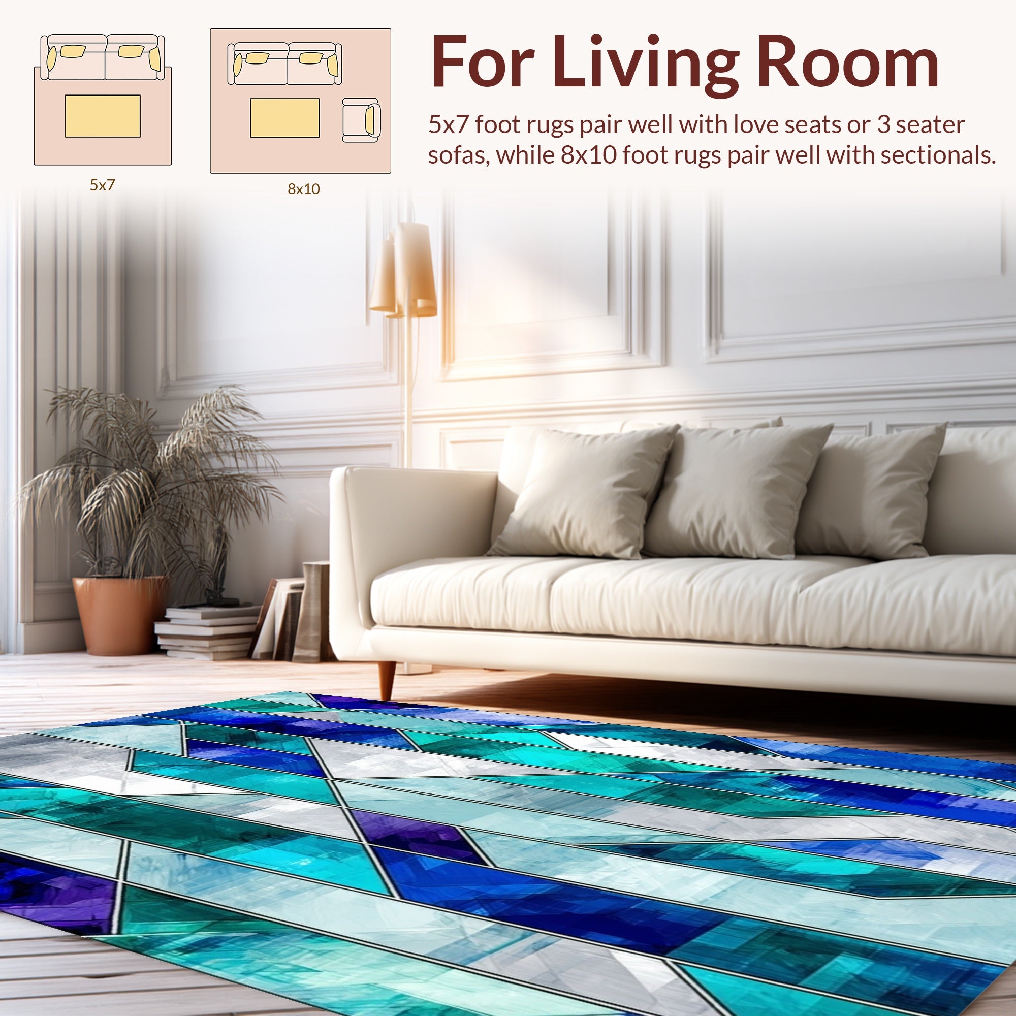 Abstract Geometric Blue Teal Pattern Rug
