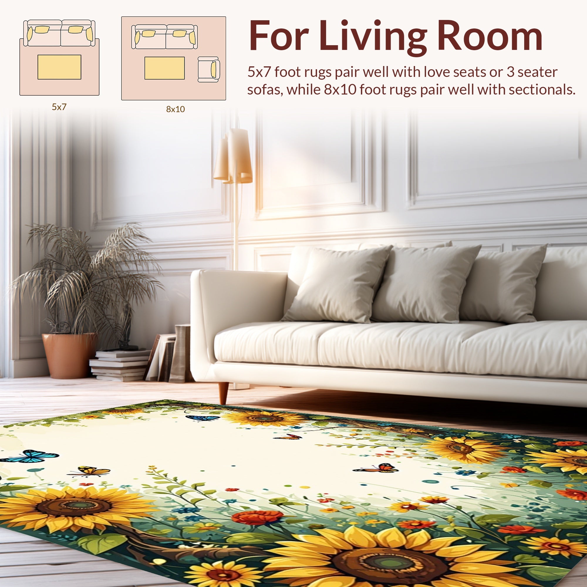 Sunflower Meadow Butterfly Garden Design Rug