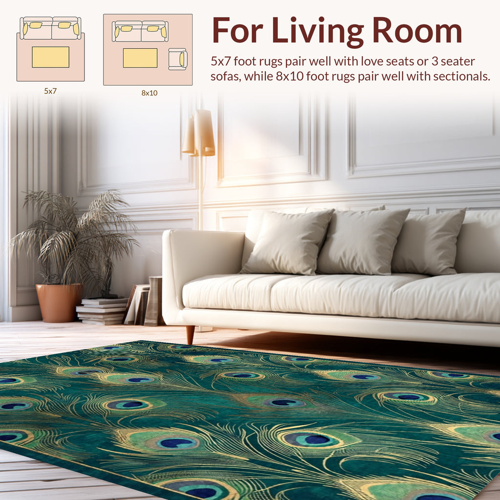 Emerald Peacock Feather Art Nouveau Rug