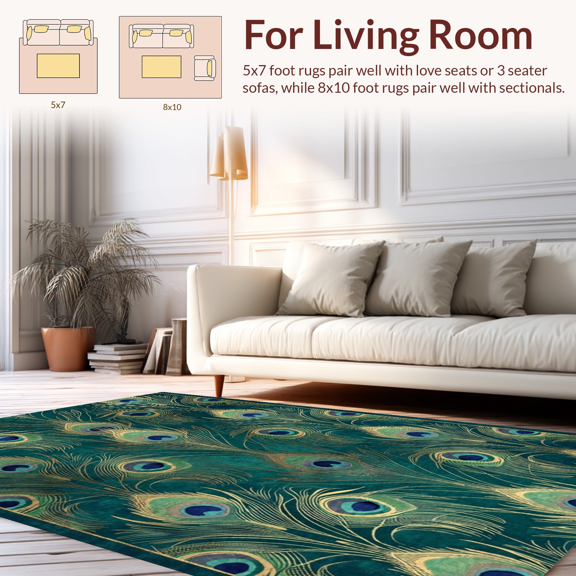 Emerald Peacock Feather Art Nouveau Rug