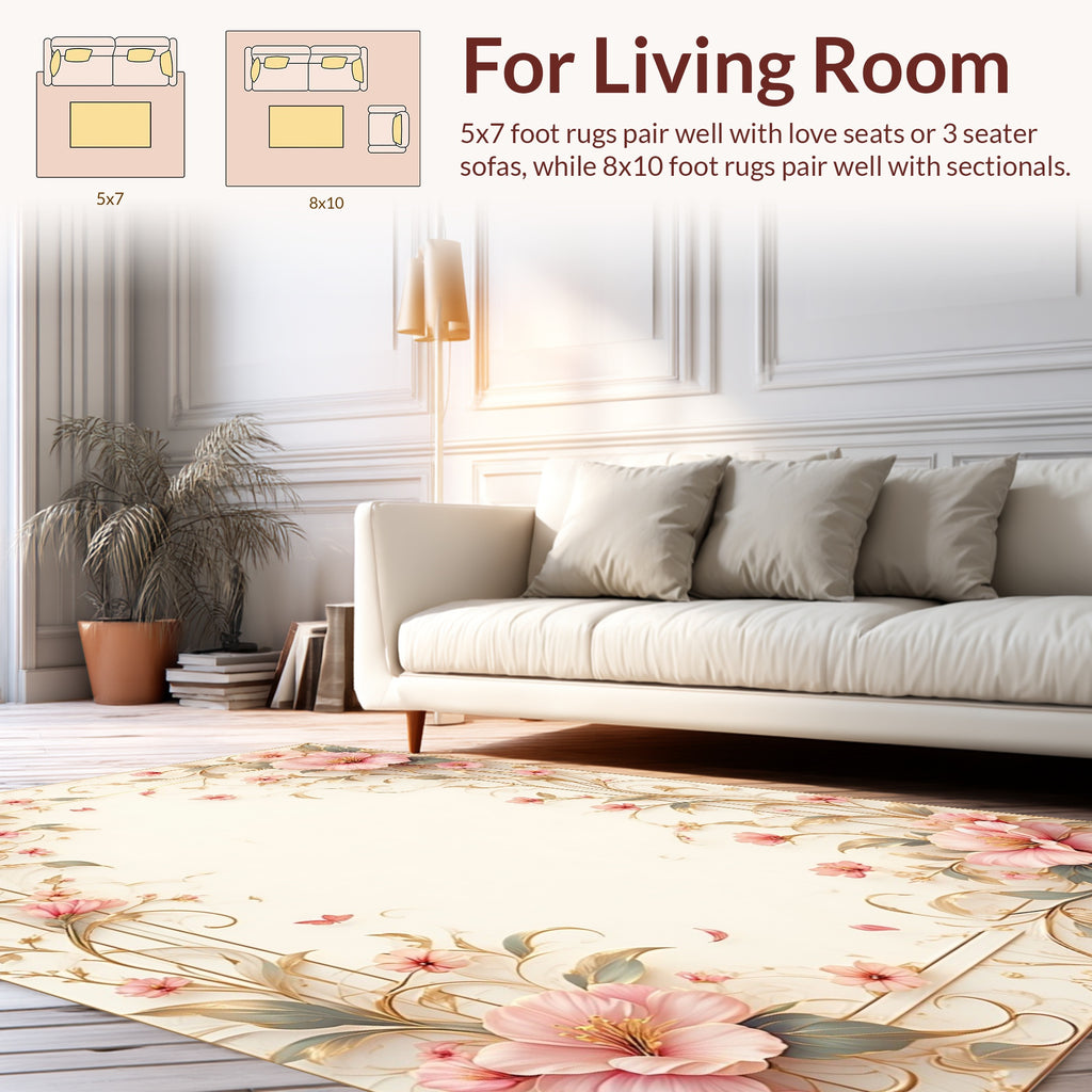 Elegant Floral Vines with Pink Blossoms Rug