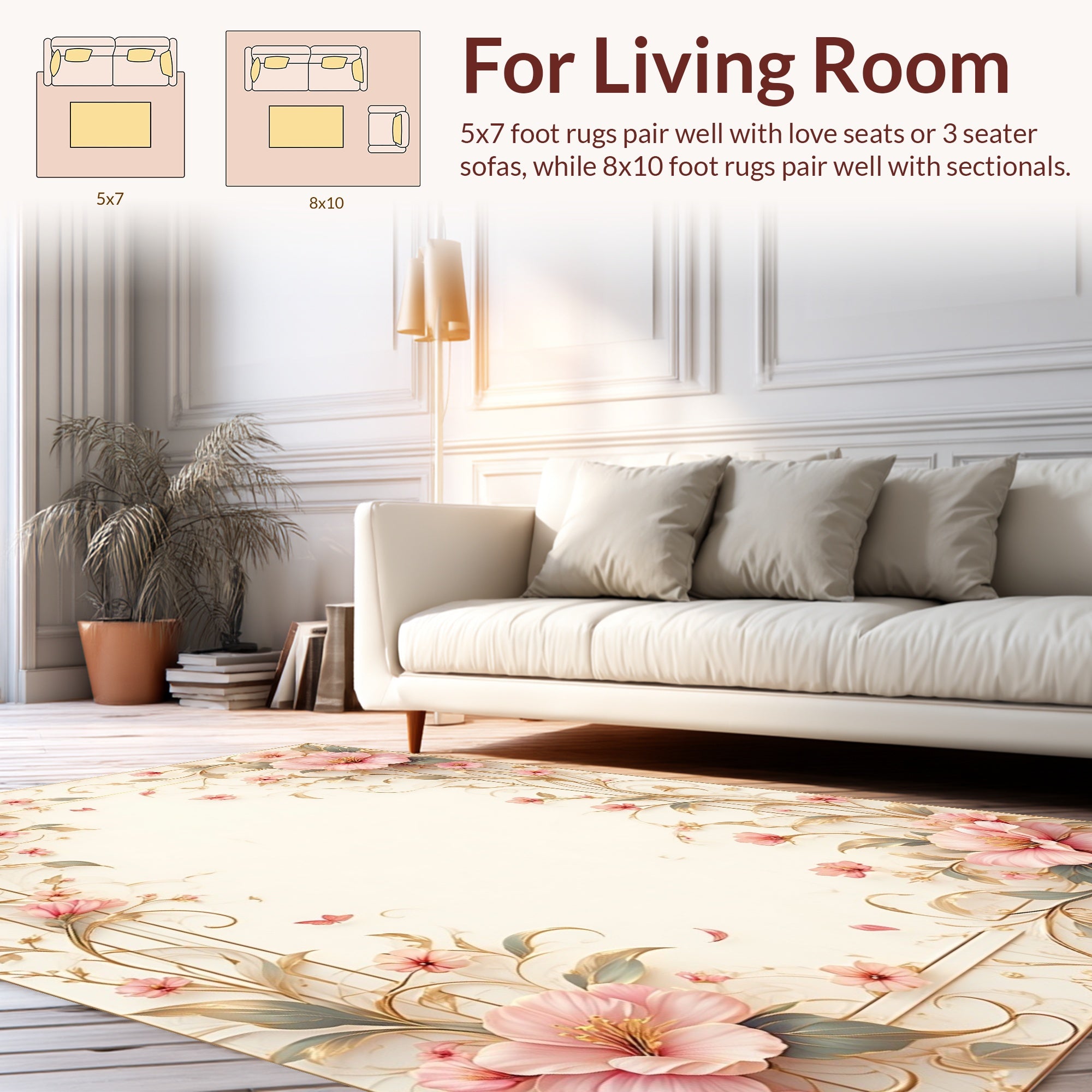 Elegant Floral Vines with Pink Blossoms Rug