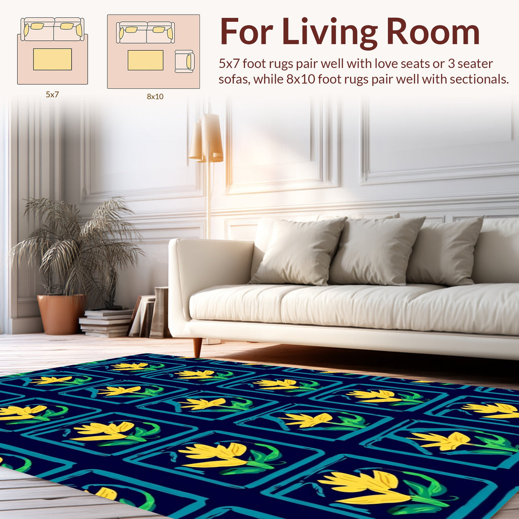 Yellow Floral Tile Pattern Rug