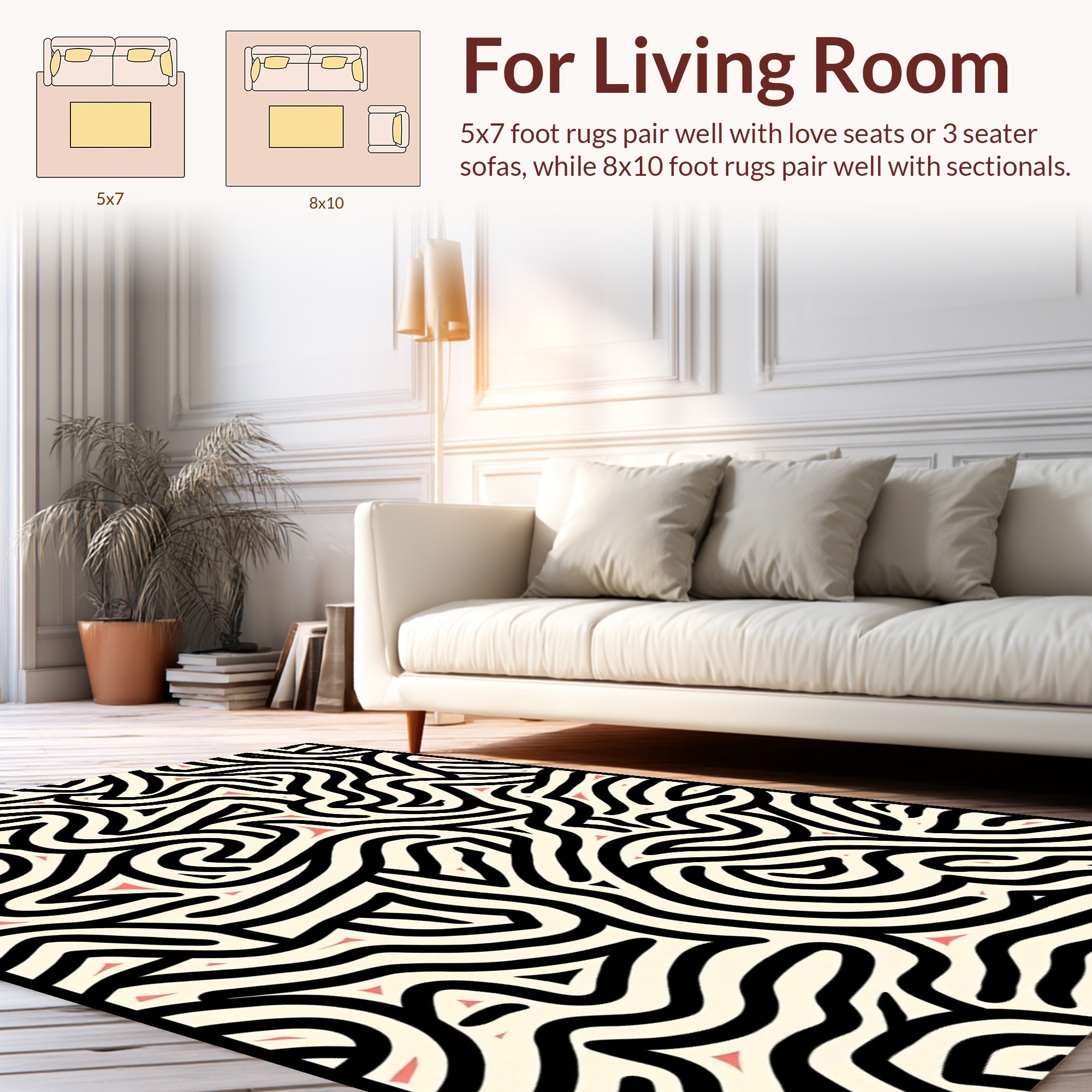 Intricate Black Wavy Abstract Pattern Rug